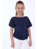 Girls\' blouse with round studs, navy blue NDZ8282 - Online store - Boutique